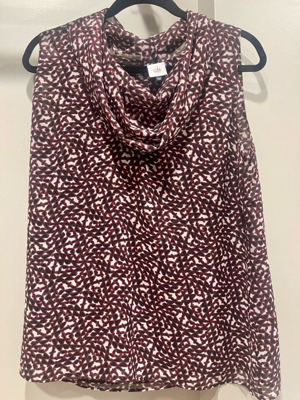 Cabi Drape Neck Print Sleeveless Blouse Shell Large